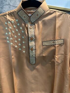 Boys Golden Tan Focha Embroidered Salwar Kameez